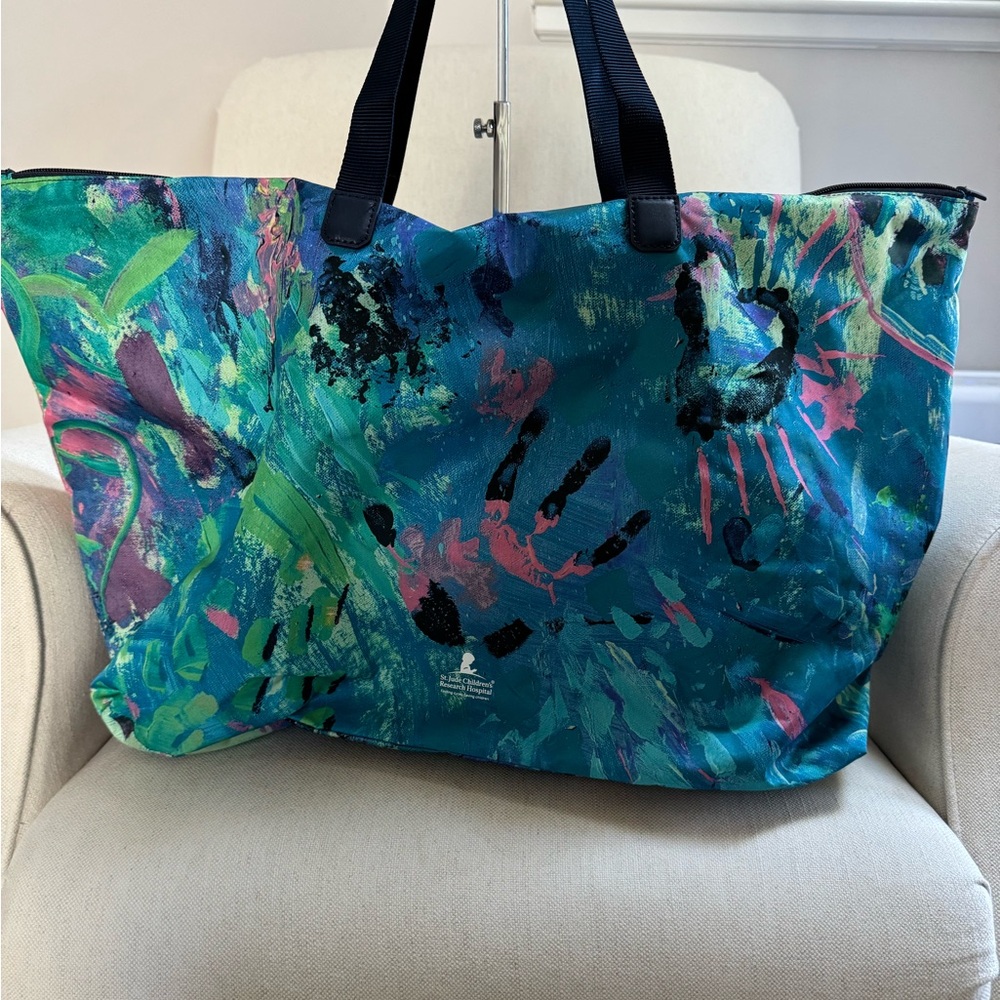 Tumi Tote; St. Jude - Abstract Ocean Print Tote Bag - Blue - Picture 3 of 6